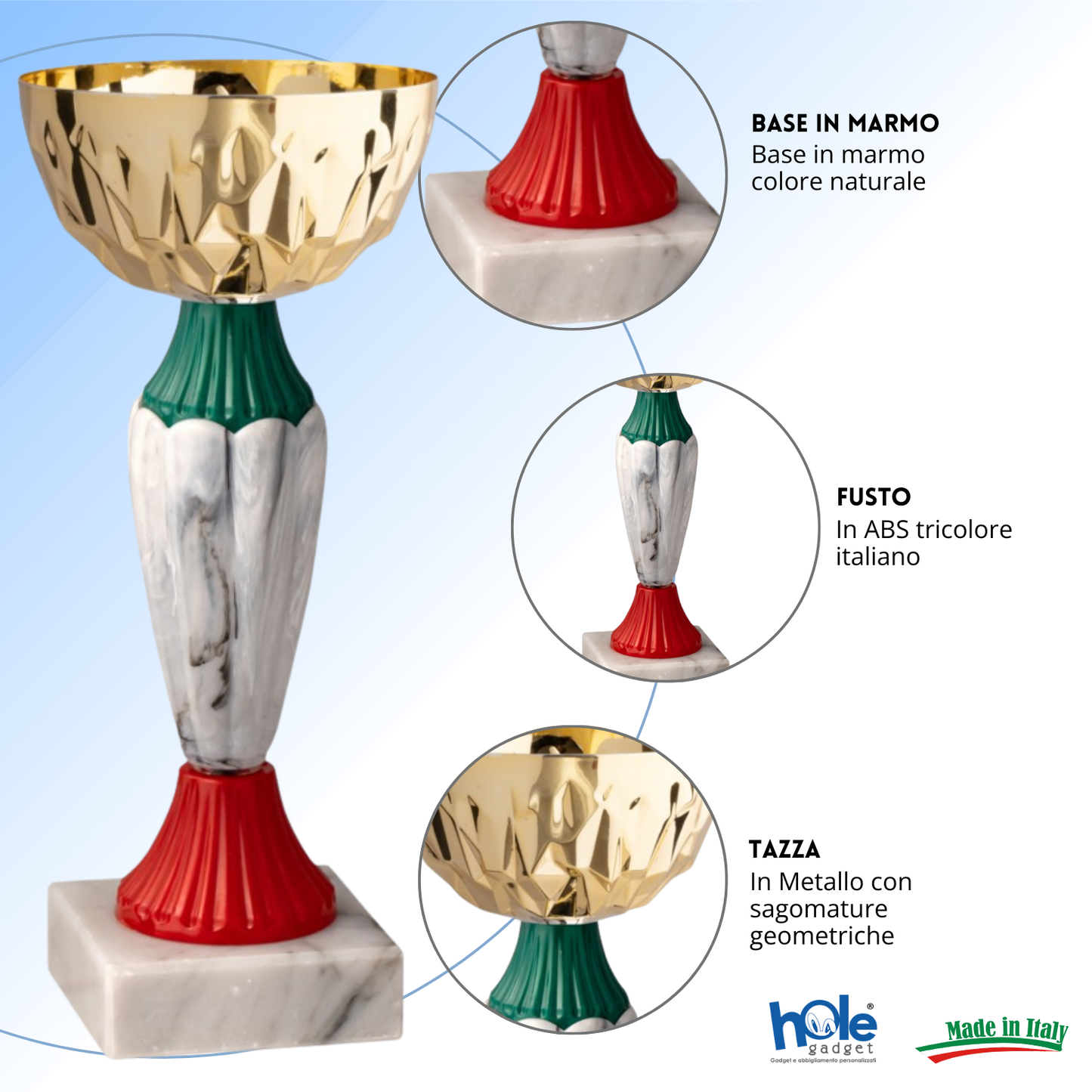 Coppa da 18 cm con tazza in metallo e base in marmo | Cod. 13.392G
