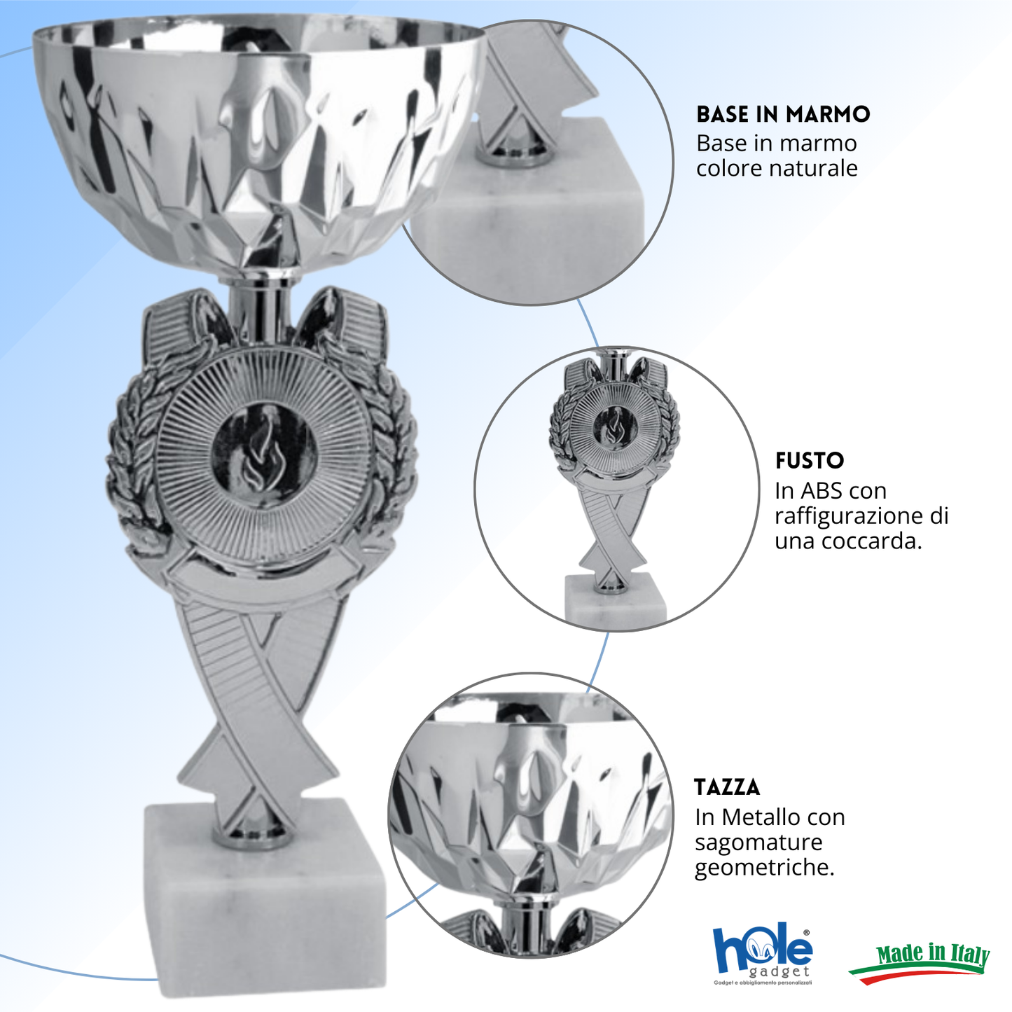 Coppa da 20 cm con tazza in metallo e base in marmo | Cod. 13.604S