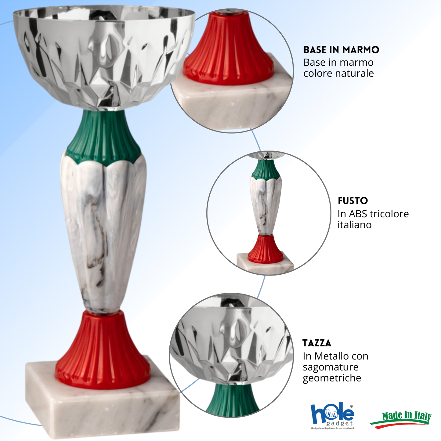 Coppa da 18 cm con tazza in metallo e base in marmo | Cod. 13.392S