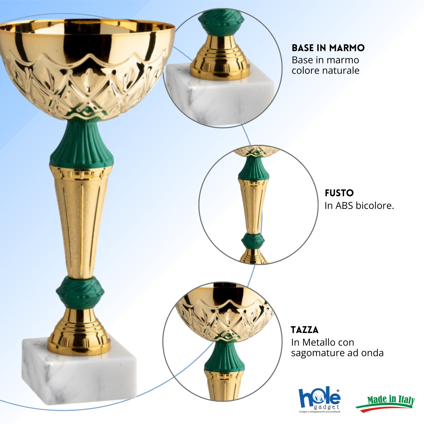 Coppa da 22 cm con tazza in metallo e base in marmo | Cod. 13.584G