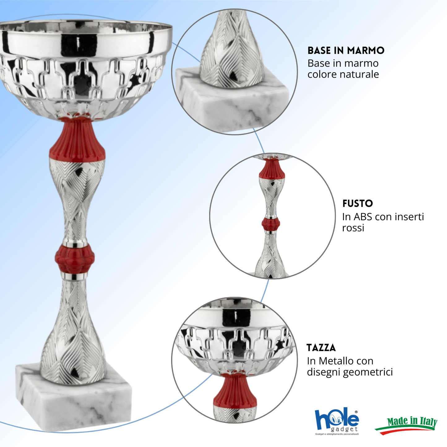 Coppa da 25 cm in metallo con base in marmo | Cod. 13.244S