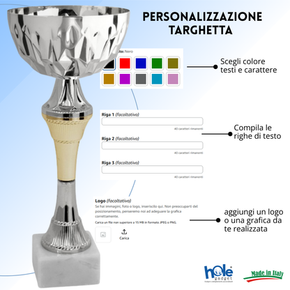 Coppa da 23 cm con tazza in metallo e base in marmo | Cod. 13.592S