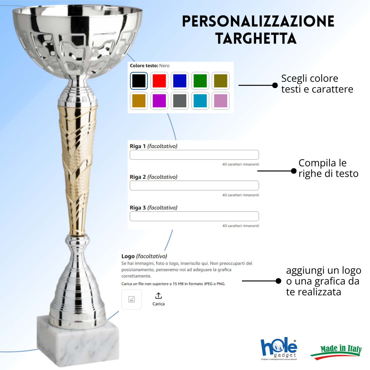 Set 4 coppe personalizzate 42 - 39 - 37 - 34 cm | Cod. 10.039S