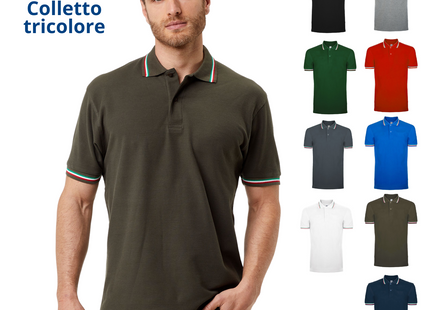 Polo personalizzate unisex con tricolore italiano | Cod. BS200