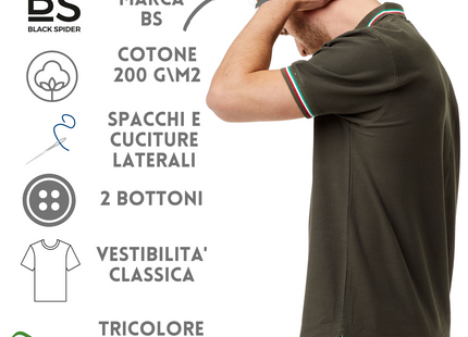 Polo personalizzate unisex con tricolore italiano | Cod. BS200