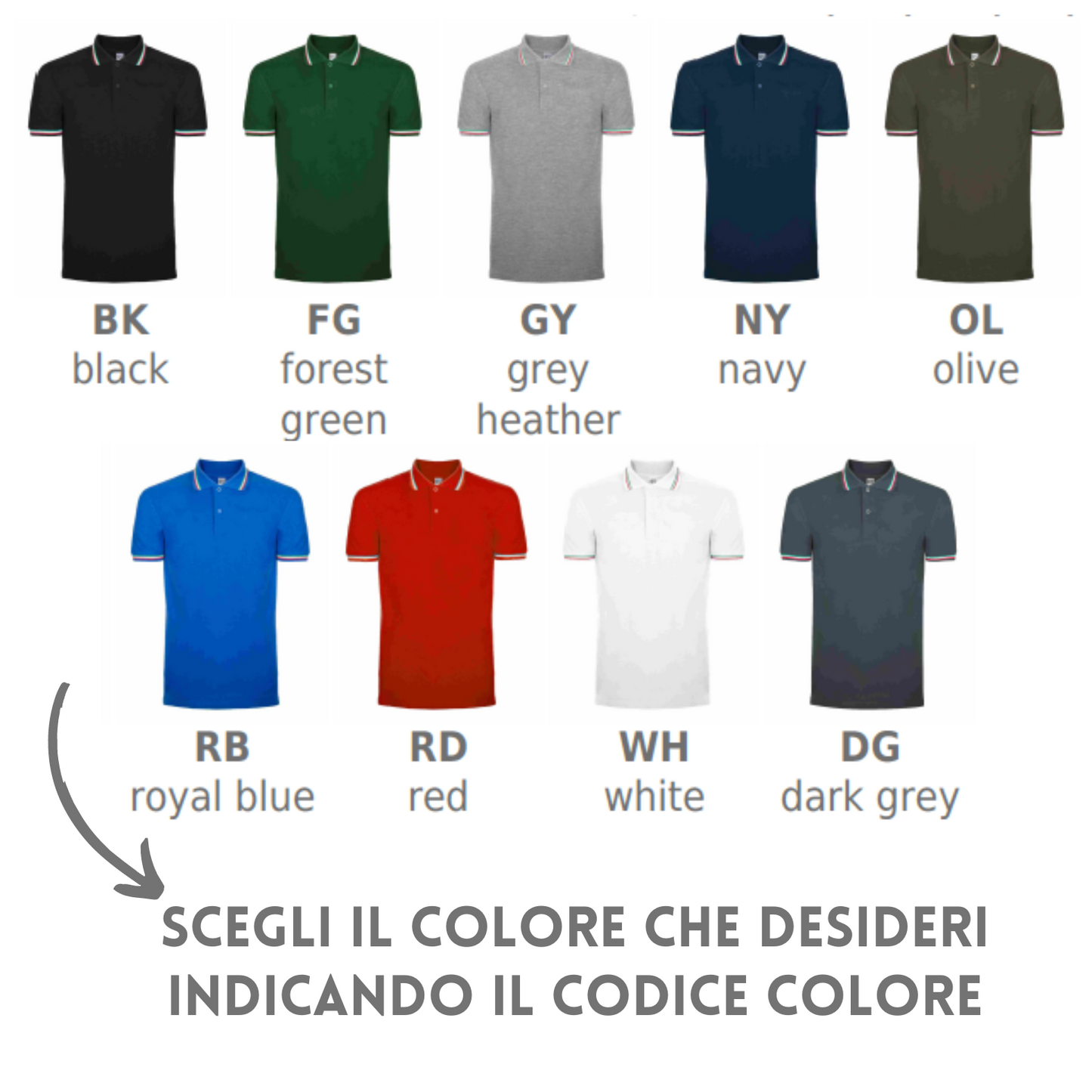 Polo personalizzate unisex con tricolore italiano | Cod. BS200