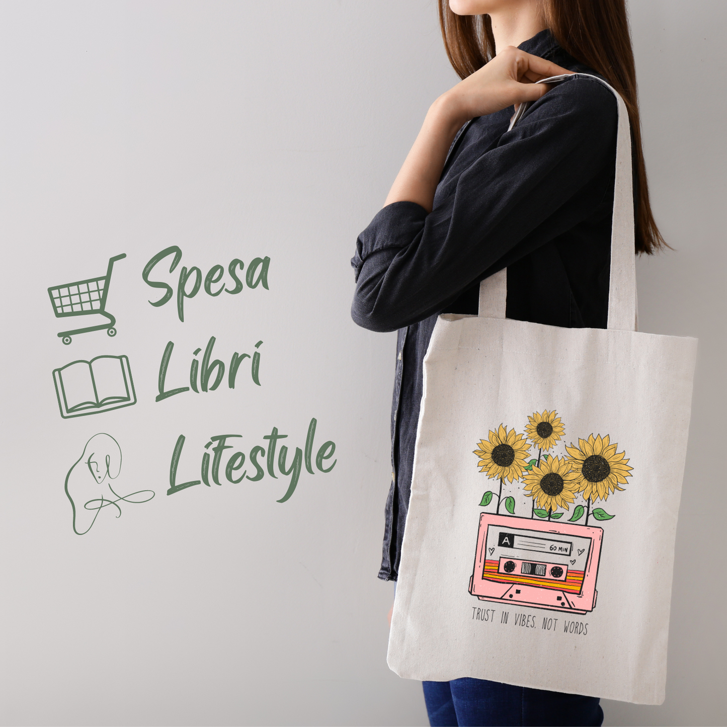 Shopping bag aesthetic 100% cotone naturale | Mod. Flower 8