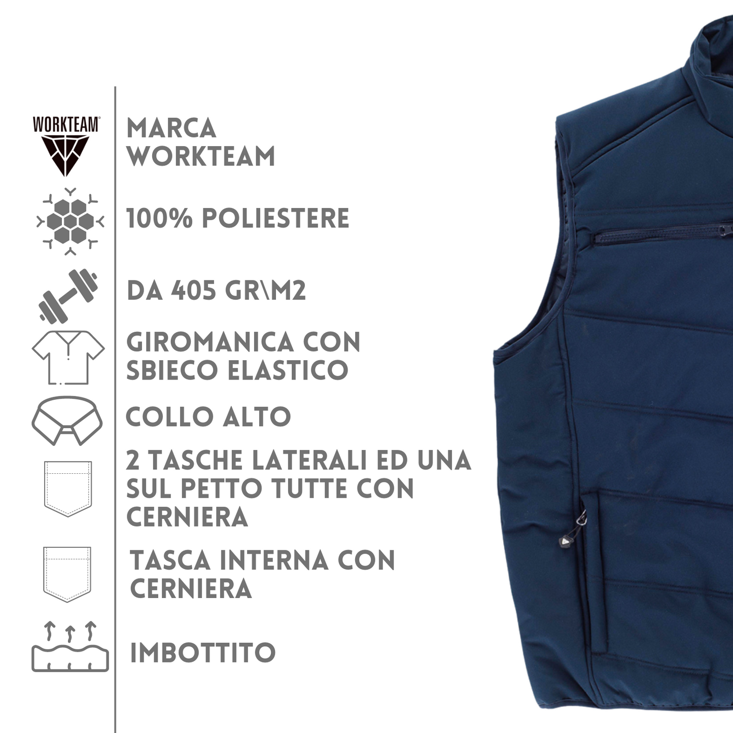 Gilet smanicato da lavoro personalizzato con ricamo