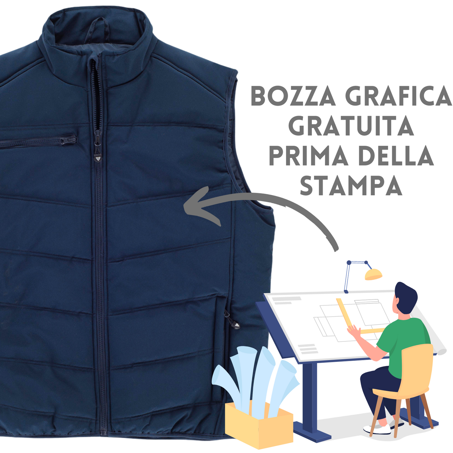 Gilet smanicato da lavoro personalizzato con ricamo