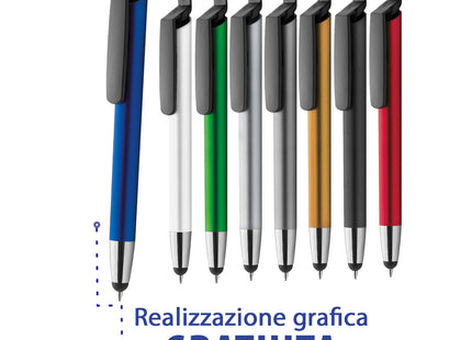 Penna a scatto con touch e supporto smartphone | Cod. PD128