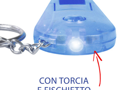 Portachiavi multiuso con torcia e fischietto