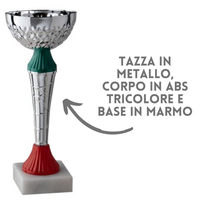 Tris di coppe trofeo personalizzate.