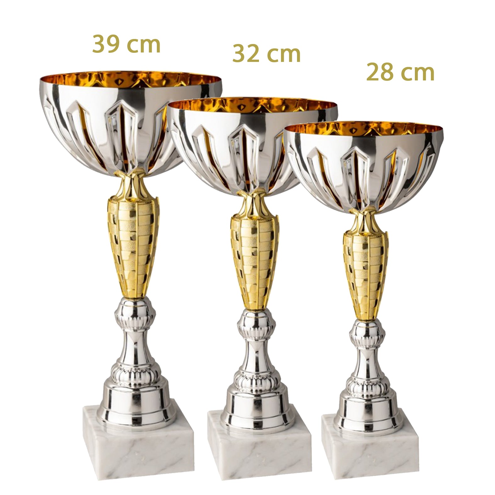 Tris di coppe trofeo personalizzate
