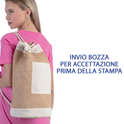 sacca zaino in cotone e juta