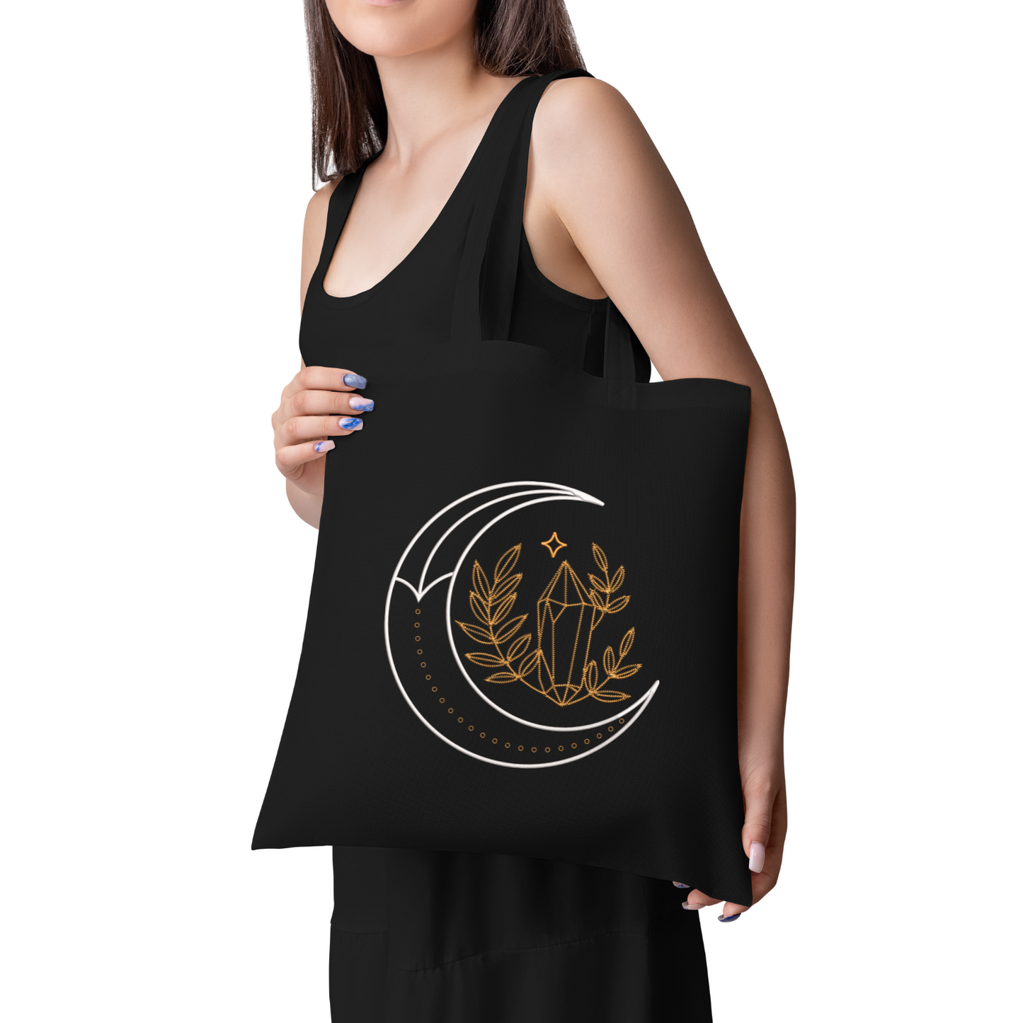 Shopping bag nera con ricamo